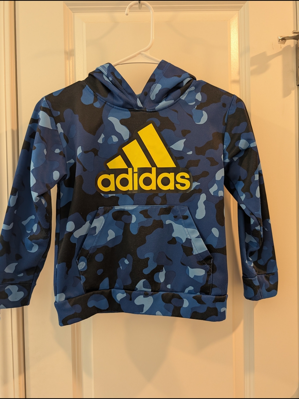 adidas Blue Camo Hoodie with Yellow Logo